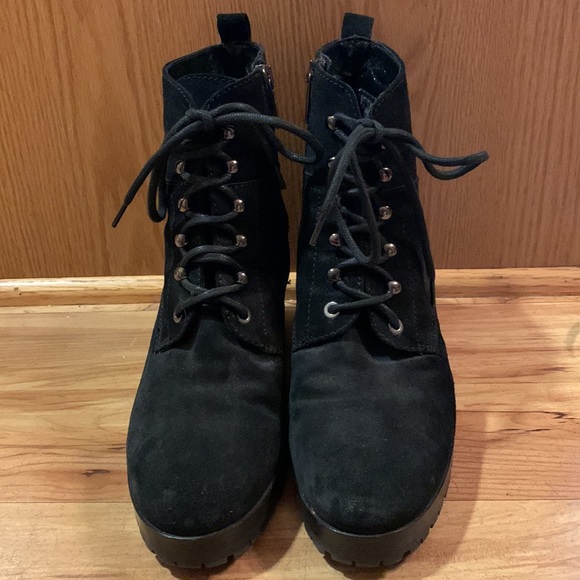 Aquatalia Marvin K 8-1/2 waterproof suede wedge zip & lace up black ankle bootie - Picture 5 of 15